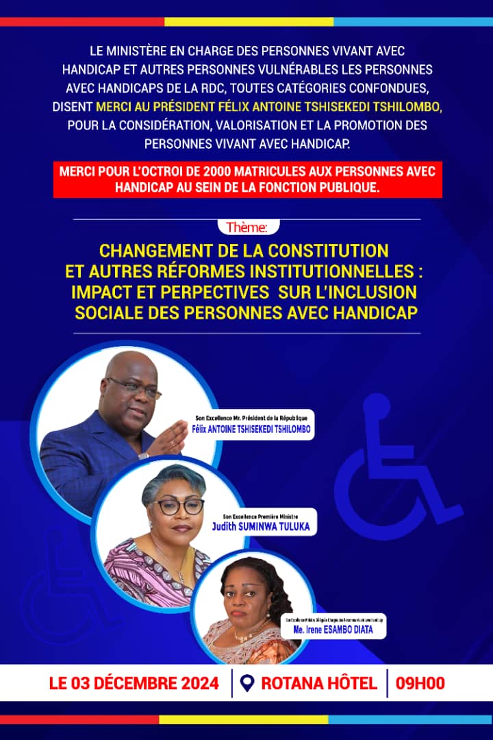 Inclusion sociale des personnes avec handicap:  Irène Esambo déterminée de rendre effective la vision «novatrice» de Félix Tshisekedi dans des réformes engagées depuis 2019